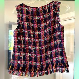 Trina Turk woven multicolor tweed top with fringe M